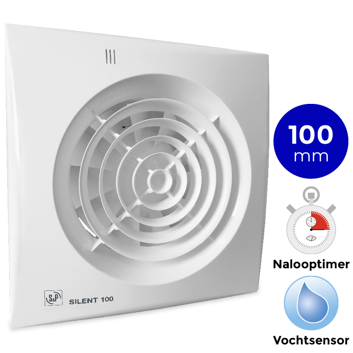 [tweedekans] Badkamer/toilet Ventilator Soler & Palau Silent (100chz) - Ø 100mm - Met Timer + Vochtsensor