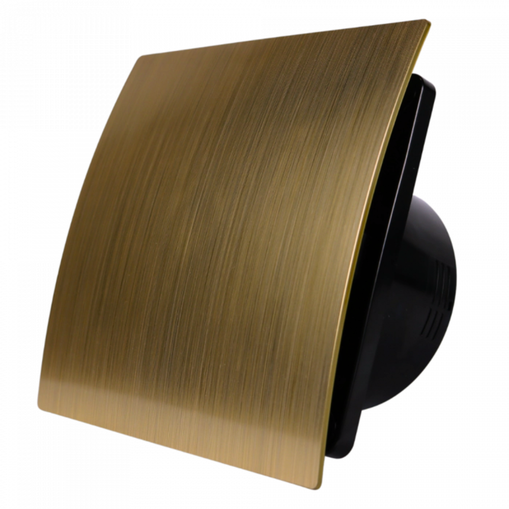 Whisper Pro-design Badkamerventilator - Ø100mm - Aan/uit - Gebogen Kunststof - Goud - Zwarte Ventilator