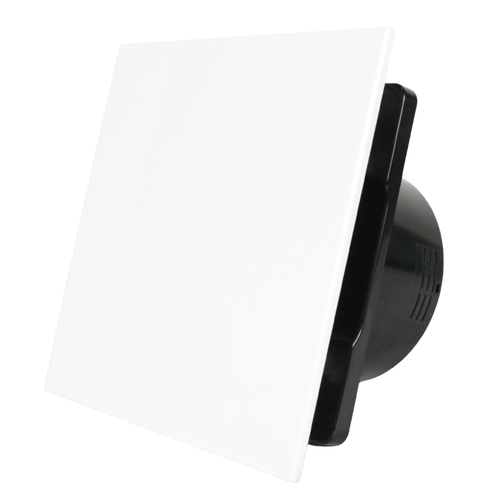 Whisper Pro-design Badkamerventilator - Ø100mm - Aan/uit - Vlak Kunststof - Wit - Zwarte Ventilator