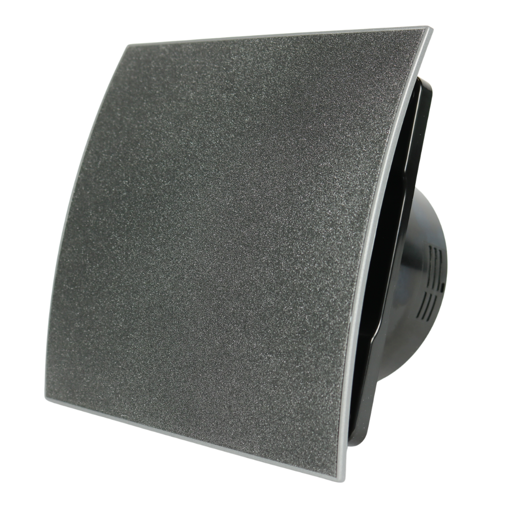 Whisper Pro-design Badkamerventilator - Ø100mm - Met Nalooptimer + Vochtsensor - Gebogen Kunststof - Grafiet Deluxe - Zwarte Ventilator