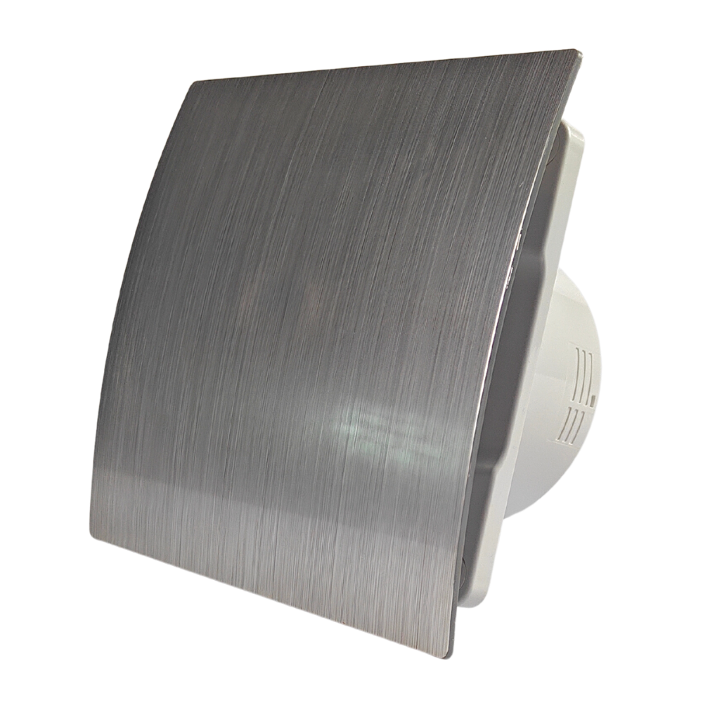 Whisper Pro-design Badkamerventilator - Ø100mm - Met Nalooptimer + Vochtsensor - Gebogen Kunststof - Zilver