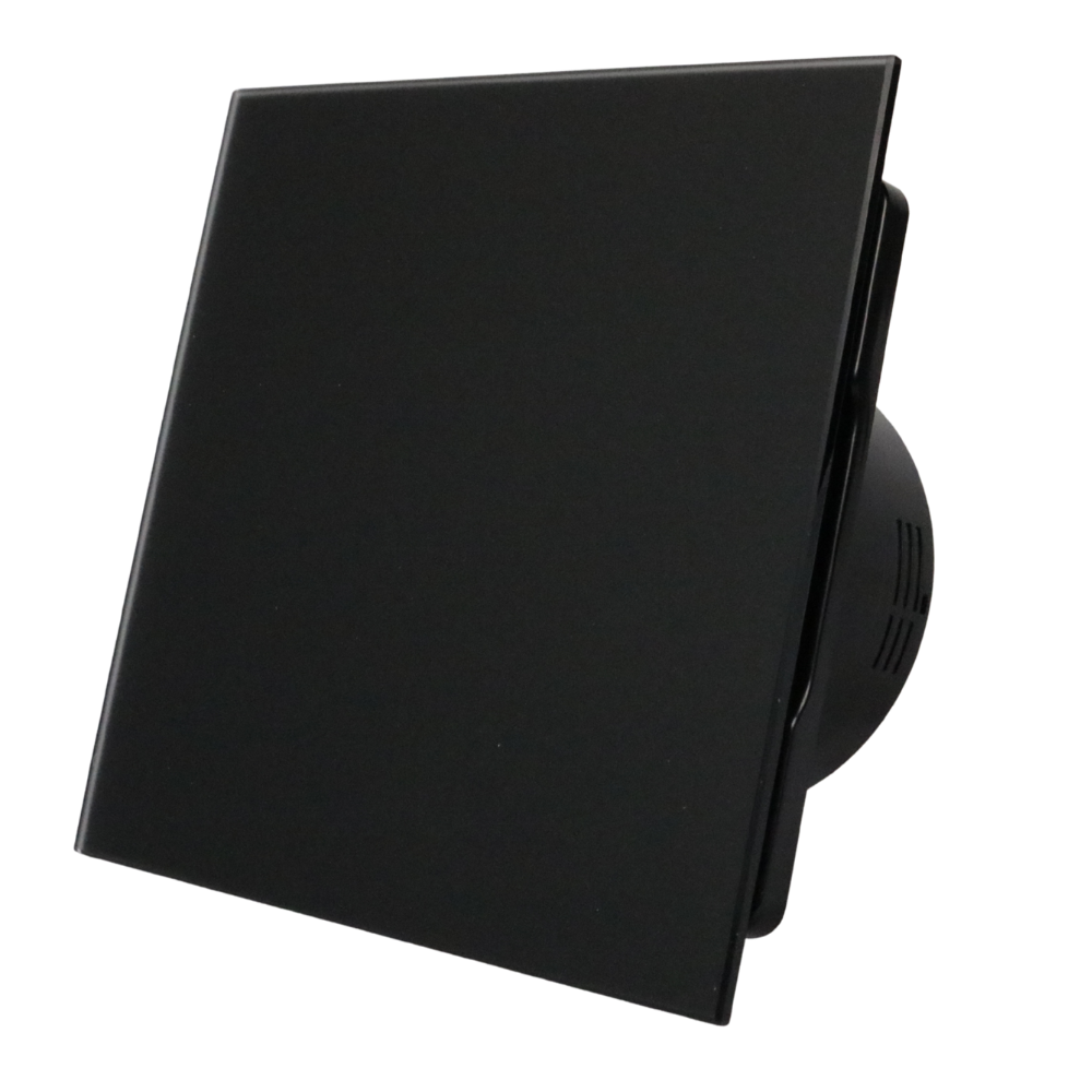 Whisper Pro-design Badkamerventilator - Ø125mm - Met Nalooptimer - Vlak Glas - Mat Zwart - Zwarte Ventilator