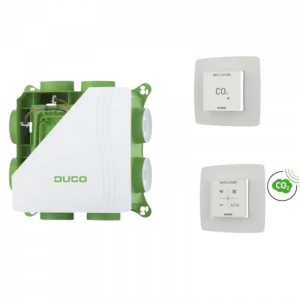 DucoBox Silent 2.0 All-In-One CO₂ – 400 m³/h – Randaarde - ingebouwde vochtsensor + RF-bediening met CO₂-sensor + CO₂-ruimtesensor