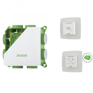 DucoBox Silent 2.0 All-In-One CO₂ – 400 m³/h – ingebouwde vochtsensor + RF-bediening met CO₂-sensor + CO₂-ruimtesensor (0000-7032)