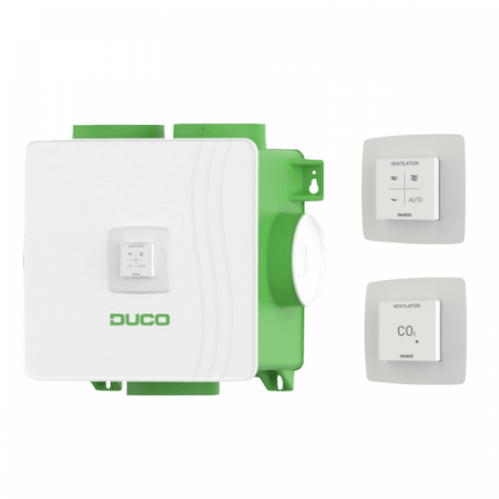 DucoBox Reno All-In-One set - Randaarde + RF bediening, 1x CO2 sensor & 1x CO2 sensor zonder bediening 230V/Wired DucoBox Reno All-In-One set - Randaarde + RF bediening, 1x CO2 sensor & 1x CO2 sensor zonder bediening 230V/Wired