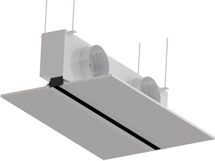 [TweedeKans] Instucbaar frameloos lijnrooster - 1200mm - ongeïsoleerde plenumbox 2x Ø125mm - AFVOER