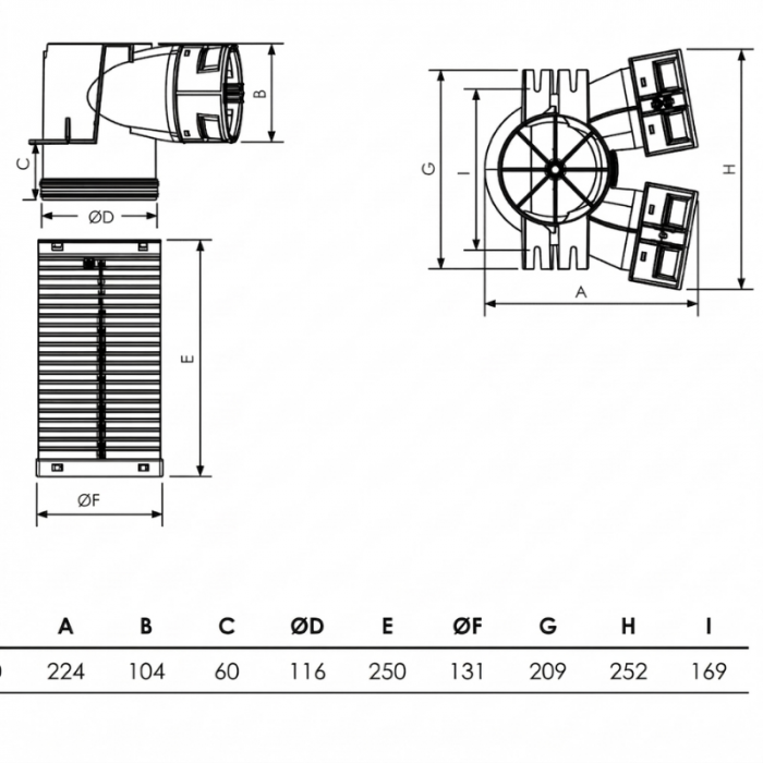 Vent-Axia Uniflexplus+ ventielcollector voor 2x Ø90mm