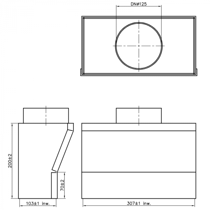 Rechte roosterschoen 305 x 102mm met aansluiting Ø 125mm