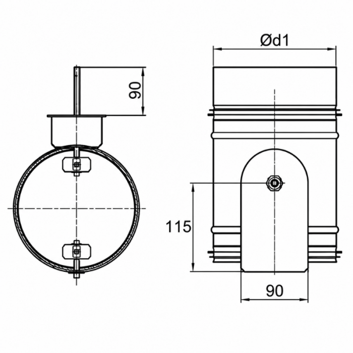 Regelklep Ø 100mm met motorstoel voor montage servomotor - luchtdicht - met afdichtingsrubber Regelklep Ø 100mm met motorstoel voor montage servomotor - luchtdicht - met afdichtingsrubber