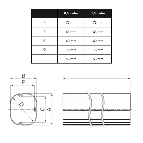 Airco leidinggoot 1,5 meter - PVC - WIT