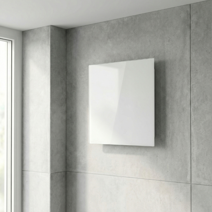Whisper pro-design badkamerventilator - Ø100mm - met nalooptimer en vochtsensor - vlak glas - mat wit