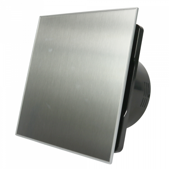 Whisper Pro-Design badkamerventilator - Ø100mm - met nalooptimer + vochtsensor - rvs vlak - zwarte ventilator