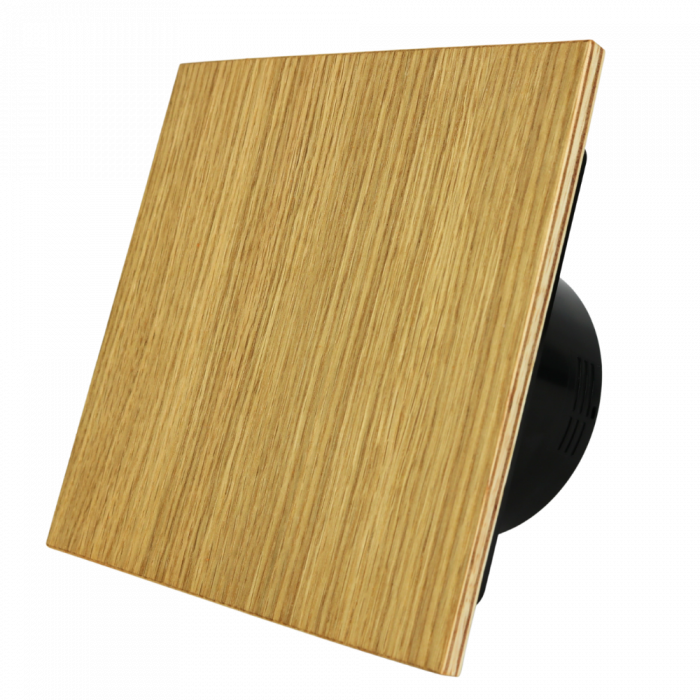 Whisper Pro-Design badkamerventilator - Ø125mm - met nalooptimer + vochtsensor - vlak hout - zwarte ventilator