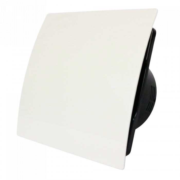 Whisper Pro-Design badkamerventilator - Ø125mm - met nalooptimer - gebogen kunststof - wit - zwarte ventilator