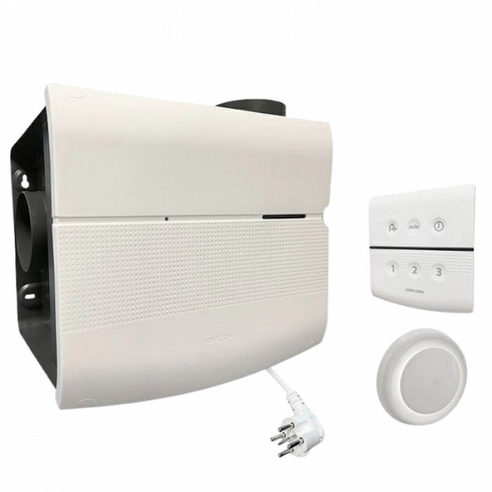 Orcon MVS-15RHBP woningventilator - 550 m3/h - Perilex - met ingebouwde vochtsensor en RF-afstandsbediening + 4 luchtventielen