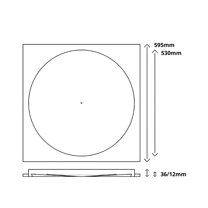 Whisper wervelrooster voor inleg systeemplafond - 595 x 595mm - Ø530mm - luchtafvoer en toevoer - sta