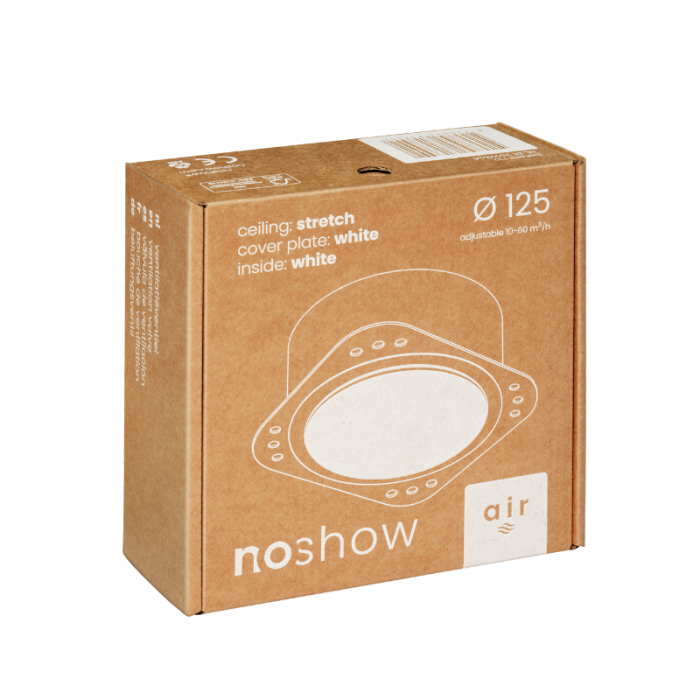NoShow designventiel Ø 125mm stretch voor spanplafond - toevoer/afvoer - Wit