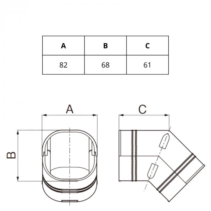 Airco vlakke bocht 45 graden - Antraciet