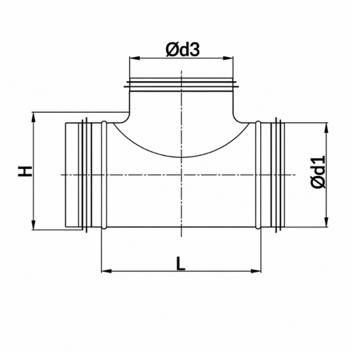 T-stuk 90º met afdichtingsrubber Ø 315mm - Ø 315mm - Ø 315mm