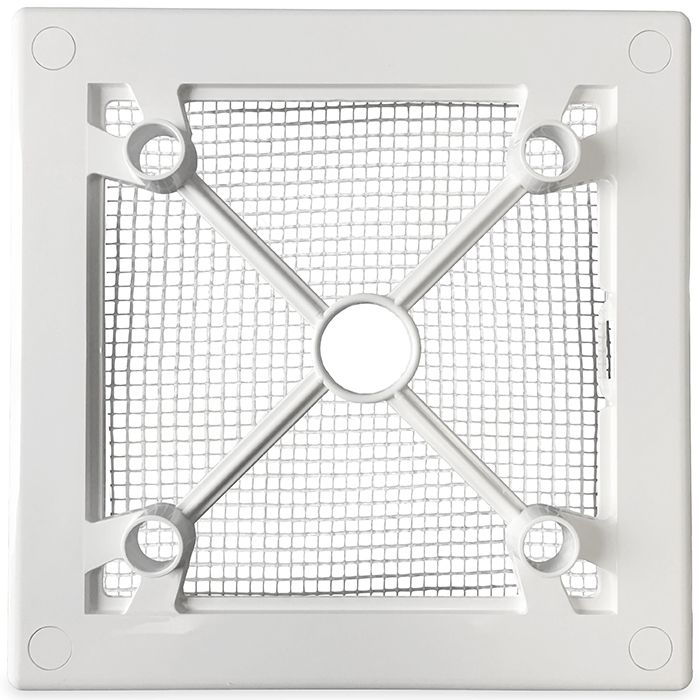 Design ventilatierooster vierkant (afvoer & toevoer) Ø100mm - vlak GLAS - mat wit
