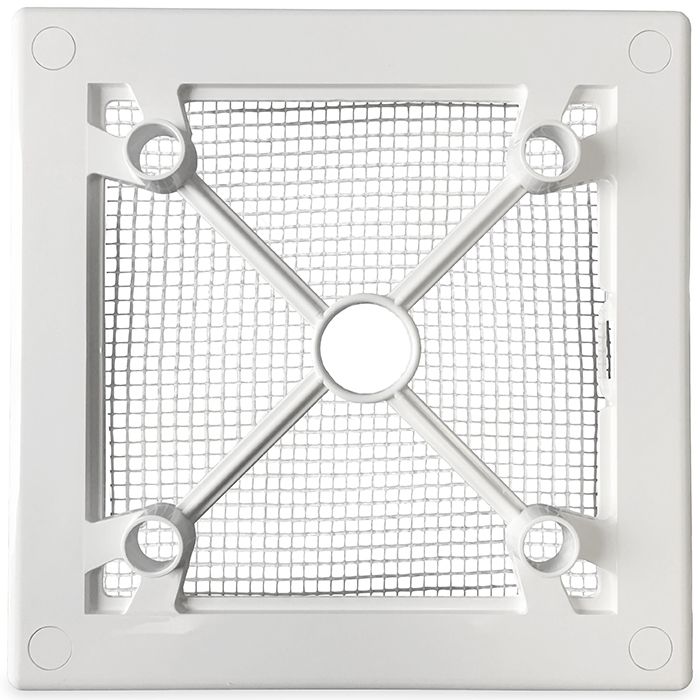 Design ventilatierooster vierkant (lucht afvoer & toevoer) Ø100mm - gebogen GLAS - mat wit