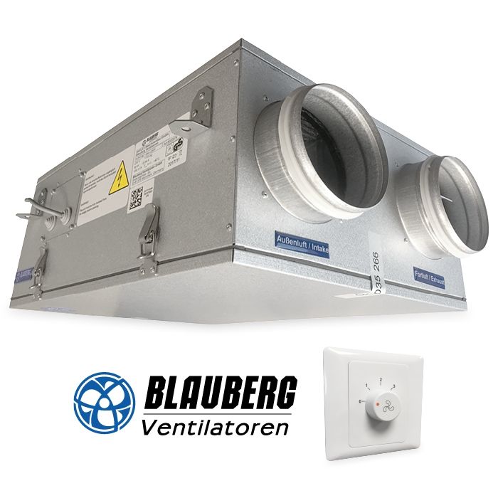 Blauberg KOMFORT Ultra D105 WTW unit (warmteterugwinning) - drie standen 57/106 m3/h - aansluiting 125mm - SET inclusief regelaar
