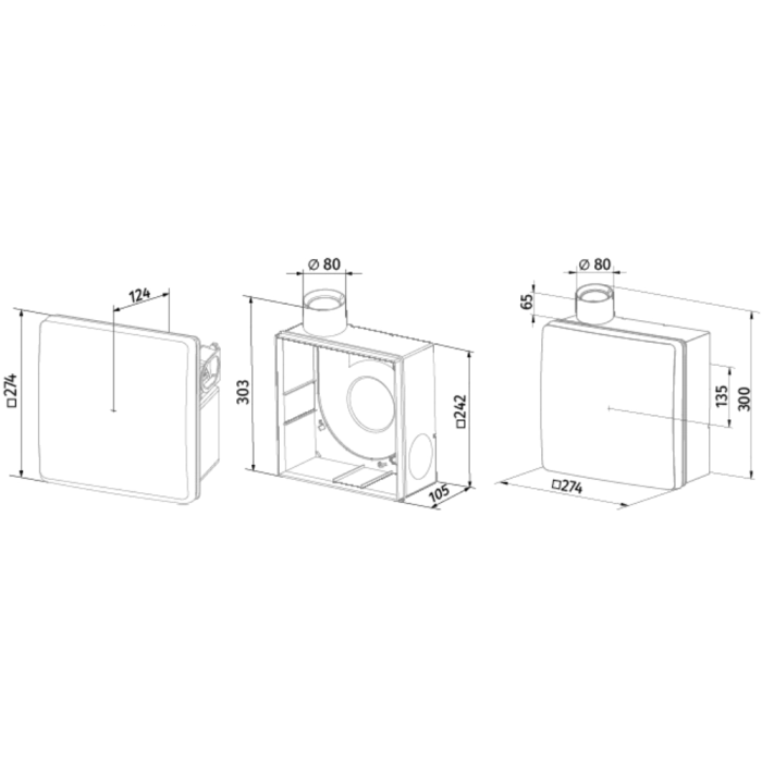Badkamer inbouwventilator Blauberg - VALEO BPI35/60 - Ø 80mm - 63 m3/h - met vochtsensor