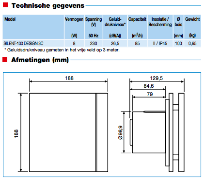 Design badkamerventilator Soler & Palau Silent (100CZ) - Ø 100mm - STANDAARD