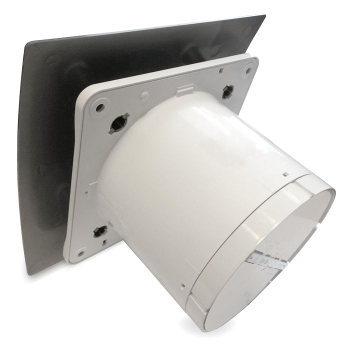 Badkamerventilator met timer & vochtsensor 100mm gebogen kunststof zilver