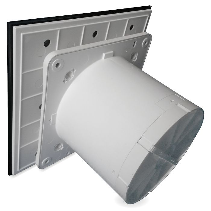 Pro-Design badkamer/toilet ventilator - TREKKOORD (KW125W) - Ø 125mm - vlak GLAS - glans zwart