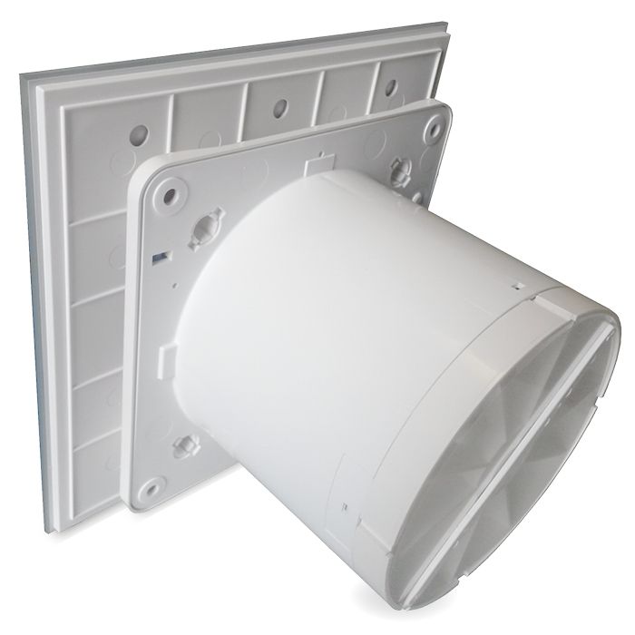 Badkamerventilator met timer & vochtsensor 100mm vlak mat wit GLAS