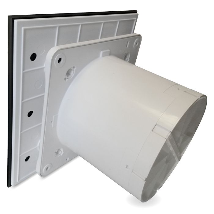 Pro-Design badkamer/toilet ventilator - TREKKOORD (KW100W)  - Ø 100mm - vlak GLAS - mat zwart