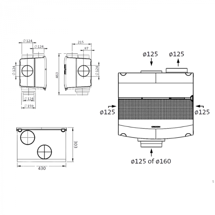 Orcon MVS-15RHBP woonhuisventilator - 550 m3/h - perilex - met ingebouwde vochtsensor - met RF-afstandsbediening Orcon MVS-15RHBP woonhuisventilator - 550 m3/h - perilex - met ingebouwde vochtsensor - met RF-afstandsbediening