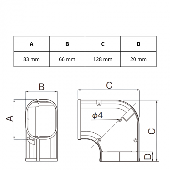 Airco lange vlakke bocht 90 graden - Antraciet