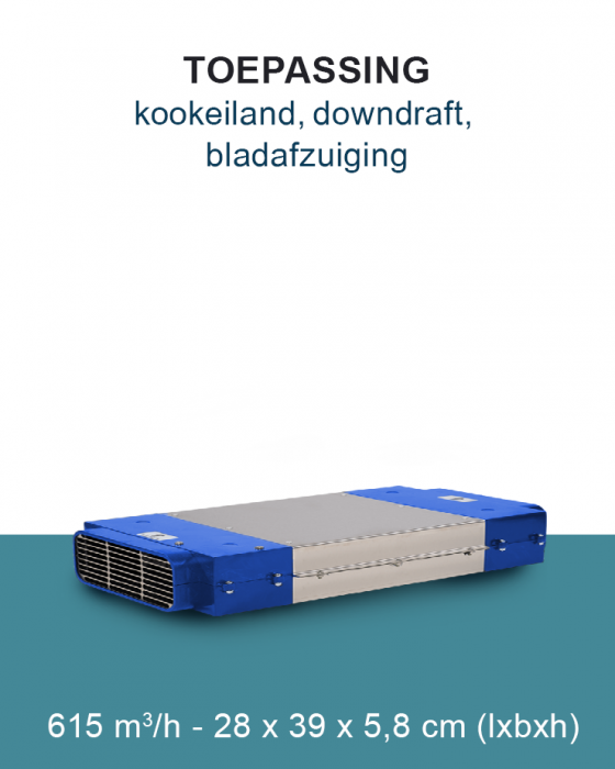 PuriVent DOMINO filter compact voor kookplaat met ingebouwde afzuiging - 615 m3/h - 220 x 55mm