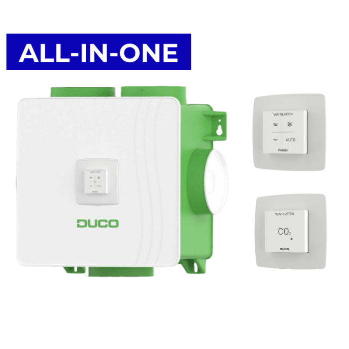 DucoBox Reno All-In-One - Randaarde + RF bediening, 1x CO2 sensor & 1x CO2 sensor zonder bediening
