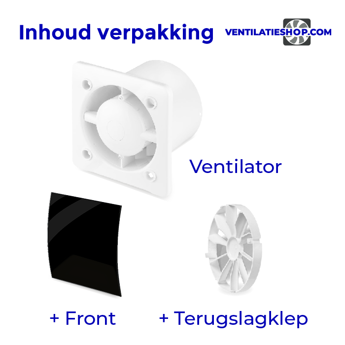 Pro-Design badkamer/toilet ventilator - STANDAARD (KW100) - Ø100mm - gebogen GLAS - glans zwart