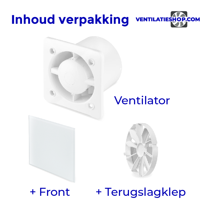 Pro-Design badkamerventilator - TIMER + VOCHTSENSOR (KW100H) - Ø 100mm - vlak GLAS - mat wit