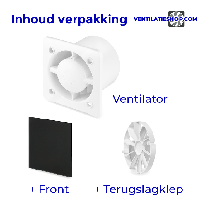 Pro-Design badkamerventilator - TIMER + VOCHTSENSOR (KW125H) - Ø 125mm - vlak GLAS - mat zwart