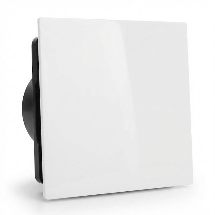 Whisper Pro-Design badkamerventilator - Ø100mm - met nalooptimer + vochtsensor - vlak kunststof - wit - zwarte ventilator Whisper Pro-Design badkamerventilator - Ø100mm - met nalooptimer + vochtsensor - vlak kunststof - wit - zwarte ventilator