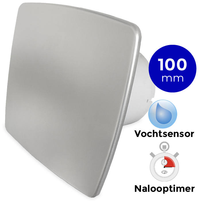 Pro-Design badkamerventilator - TIMER + VOCHTSENSOR (KW100H) - Ø 100mm - RVS *Bold-Line*
