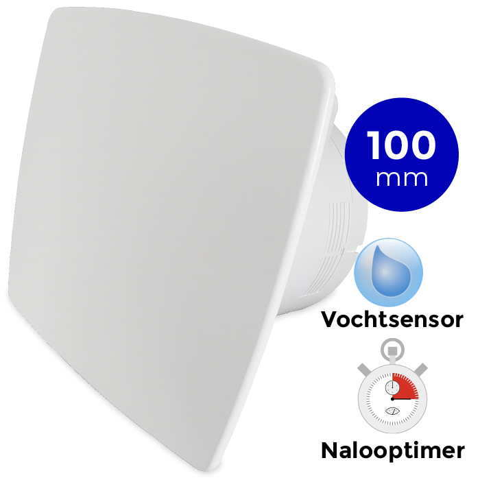 Pro-Design badkamerventilator - TIMER + VOCHTSENSOR (KW100H) - Ø 100mm - WIT *Bold-Line*