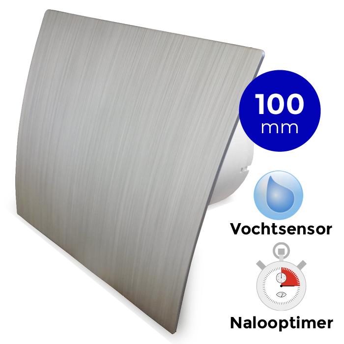 Pro-Design badkamerventilator - TIMER + VOCHTSENSOR (KW100H) - Ø 100mm - kunststof - zilver