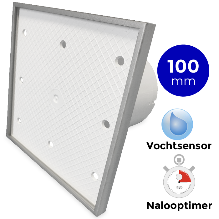 Pro-Design badkamerventilator - TIMER + VOCHTSENSOR (KW100H) - Ø 100mm - Tegelfront