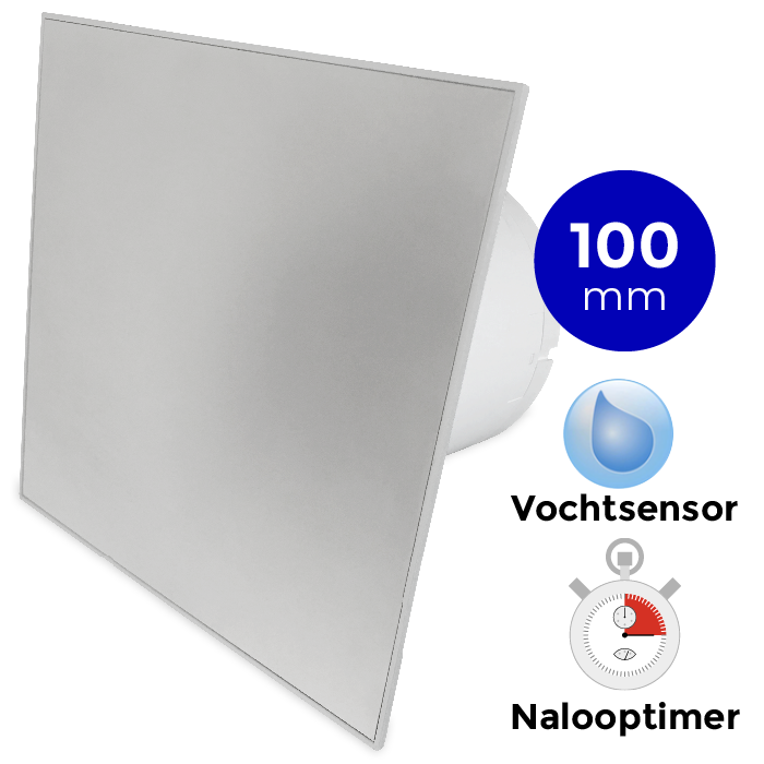 Pro-Design badkamerventilator - TIMER + VOCHTSENSOR (KW100H) - Ø 100mm - RVS vlak