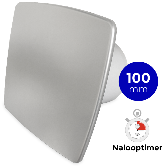 Pro-Design badkamer/toilet ventilator - MET TIMER (KW100T) - Ø100mm - RVS *Bold-Line*