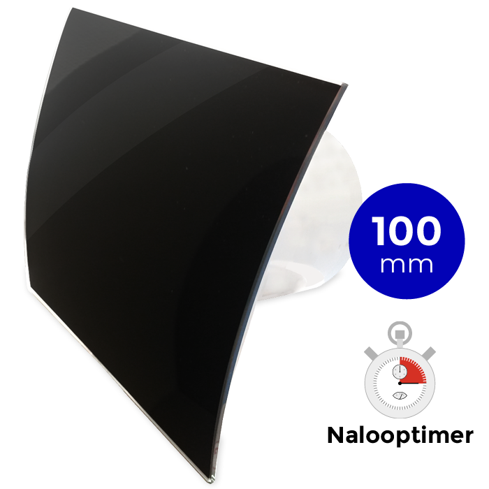 Pro-Design badkamer/toilet ventilator - MET TIMER (KW100T) - Ø100mm - gebogen GLAS - glans zwart