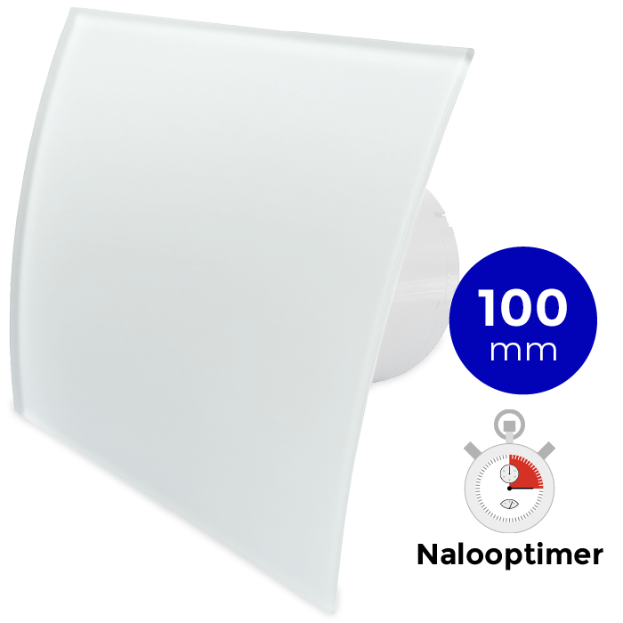 Badkamerventilator Silence Met Timer 100mm Gebogen Glas Mat Wit