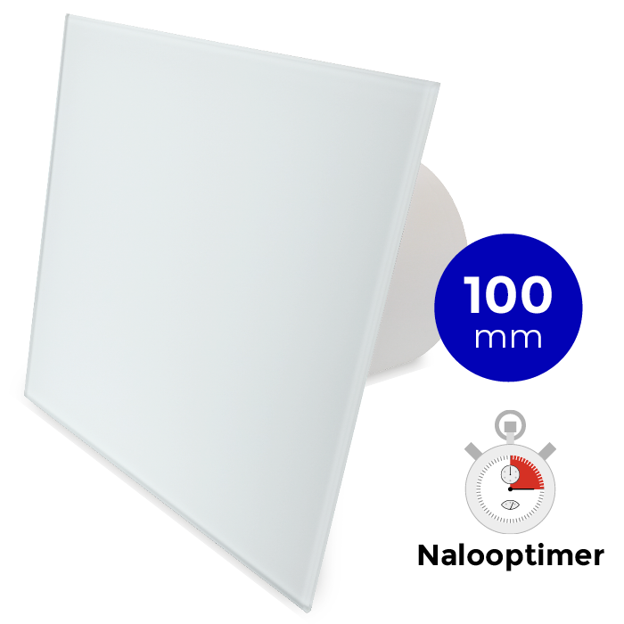 Pro-Design badkamer/toilet ventilator - MET TIMER (KW100T) - Ø100mm - vlak GLAS - mat wit