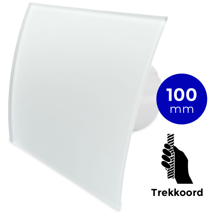 Pro-Design badkamer/toilet ventilator - TREKKOORD (KW100W) - Ø 100mm - gebogen GLAS - mat wit